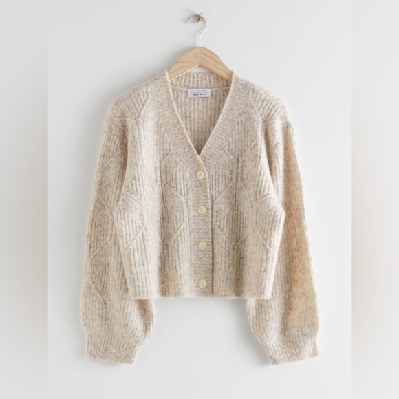 & Other Stories Sweaters - & OTHER STORIES | Button Up Cable Knit Cardigan | Oatmeal/Gray | Small